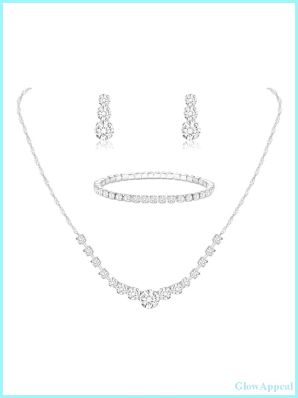 Sparkly Crystal Bridal Jewelry Set - Silver Plated Necklace Earrings Bracelet